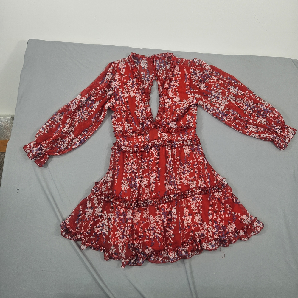 Floral Red Long Sleeve Dress